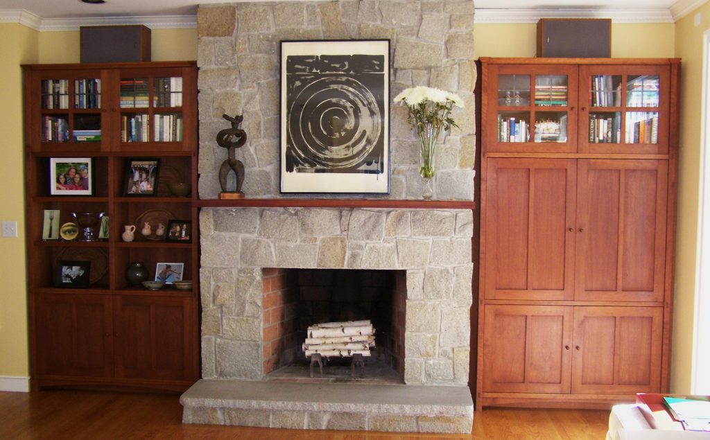 craftsman Stickley style Cherry fireplace wall units wellesley
